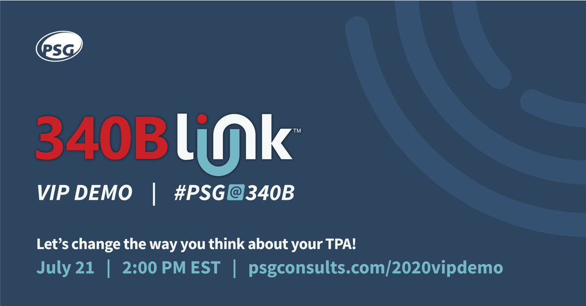 PSG340B's tweet photo. Join us tomorrow at 2:00 p.m. ET during the #340Bconf for our 340B Link VIP Demo – your chance to view key features of our solutions for split-billing and contract pharmacy and hear from our team of experts. https://t.co/AcAhfEtt3e. https://t.co/5XGd8YAlpD