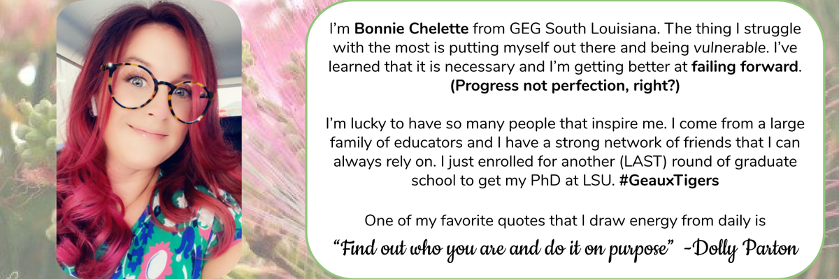 Our team is truly ⭐AMAZING ⭐ and we want to showcase what inspires them.  Meet Bonnie Chelette <a href="/BonnieChelette/">Bonnie Chelette</a> <a href="/GlobalGEG/">Global GEG</a> #globalgeg #InspirationThursday