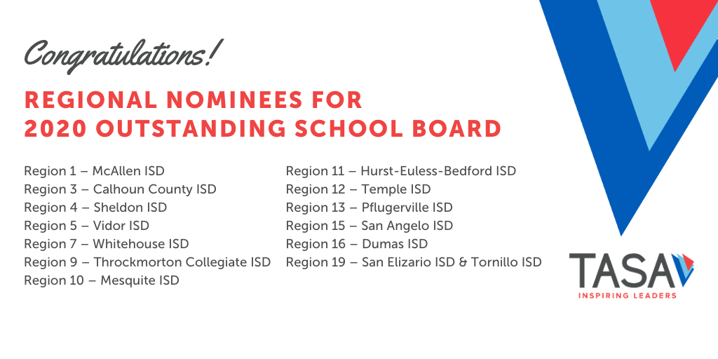 tasanet's tweet photo. Congrats to these 14 #txed school boards, nominated by their respective ESC regions for the 2020 School Board Awards! Learn more: https://t.co/AxITfQAkHx #InspiringLeaders https://t.co/ymjlqHoBX6