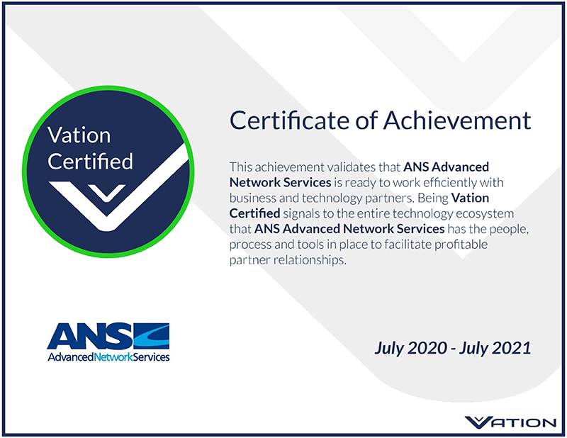 VationVentures's tweet photo. Congratulations to @ANS_Corporate for becoming Vation Certified, signaling that ANS Advanced Network Services is ready to work effectively and efficiently with partners after assessing key predictors of partnering success. #Vation #Innovation #VationCertified #PartnerToGrow https://t.co/BwtwEyz1Ww