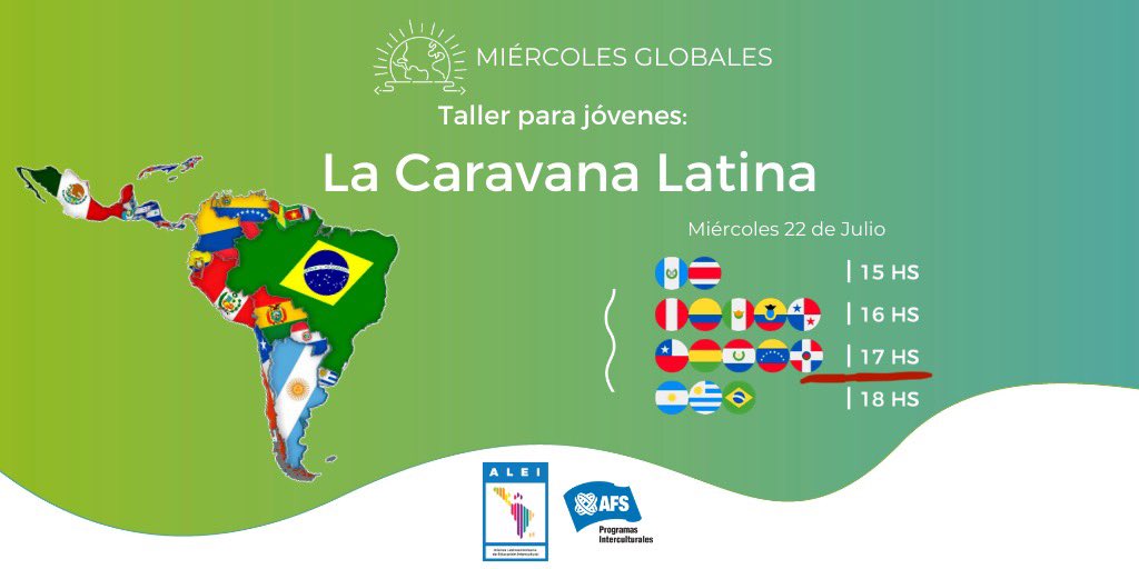 AFSDOM's tweet photo. ¿Te interesa conocer las similitudes y diferencias culturales entre los países de América Latina?

Vení a “La Caravana Latina”
Encuentro latinoamericano para jóvenes entre 14 y 17 años.
 
El ganador se lleva un #GCCTeen

Gratuito y online
Inscribite: https://t.co/0EKHx6v0js https://t.co/lIe6vneyyv