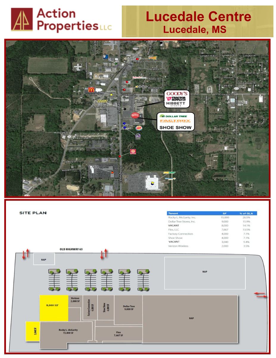 action_llc's tweet photo. Move in Ready! 8,000 sf in Lucedale, MS. In the heart of retail with Dollar Tree, Shoe Show, Factory Connection, Hibbett, and Tractor Supply as neighbors! Great frontage, visibility, and cotenancy. Call today. Graham Helton (662) 571-1831. #lucedalems #cre #commercialrealestate https://t.co/dDRrW4ZQ6N