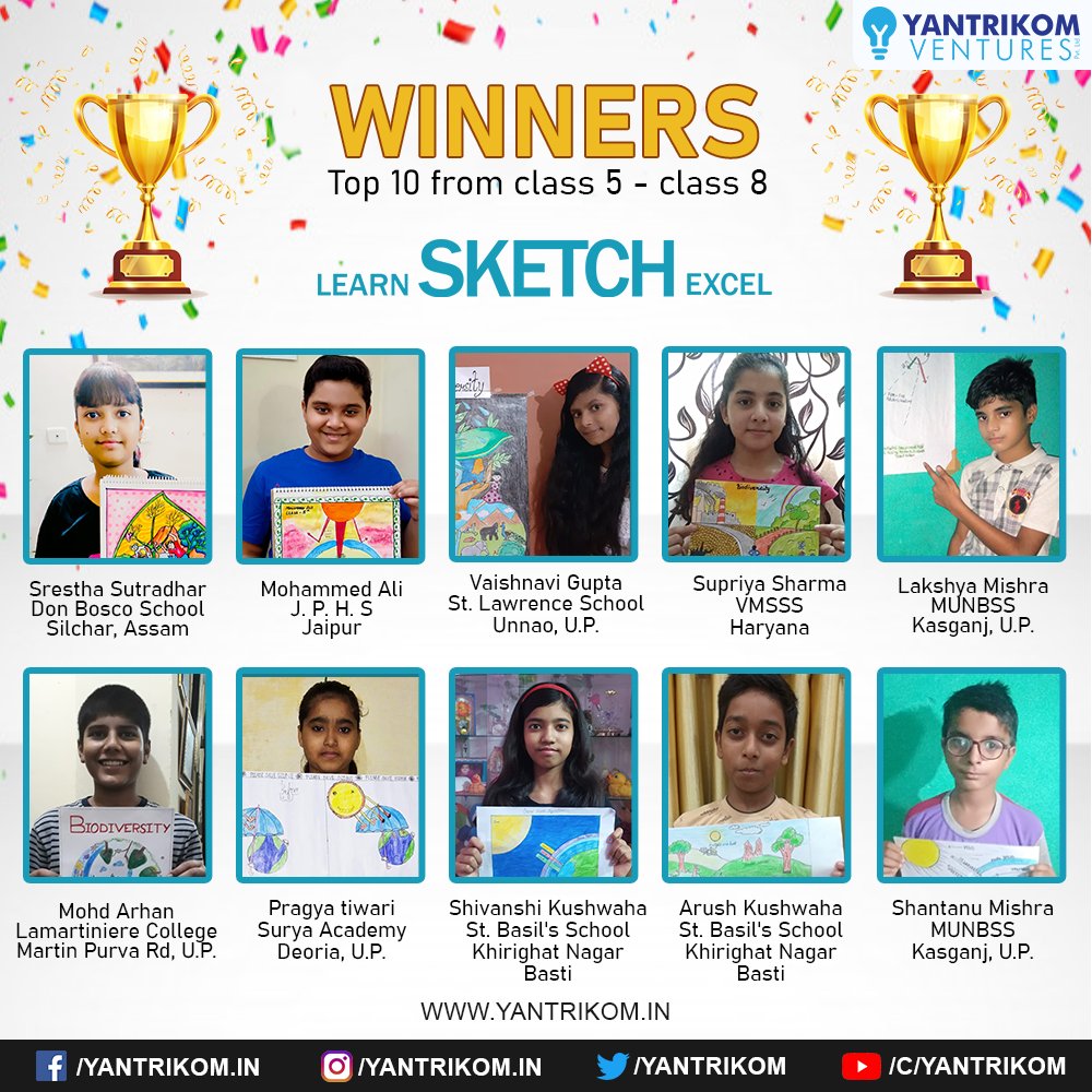 yantrikom's tweet photo. Congratulations!
Here are top 10 students of the event Learn • Sketch • Excel under the category of class 5th to 8th. We wish you all the luck for your future endeavors.
You can also view the result in our website!
.
.
.
.
#learn_implement_excel #winner #victory #result #YVPL https://t.co/z1Do8mz0I5