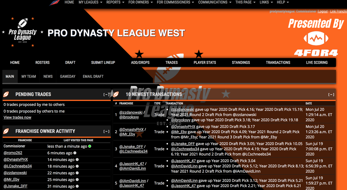 ProDynoLeague's tweet photo. Special shout out to #ProDynastyLeague Member @JRock1t23!

He's been working hard in his own time to put together a really cool MFL site for the leagues.

He continues to add new features but here's what we've got so far. https://t.co/9cnKsDPAY7