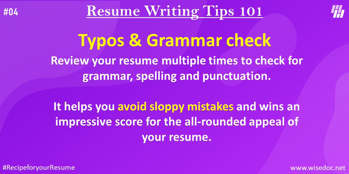 Wisedoc18's tweet photo. Using a spellchecking software is not that bad, but, what works the best is to get a quick review of your resume with a peer or a friend before submitting your resume. It only takes a few minutes but improves the impression of your resume.
#resumewriter #resumetips #wisedoc https://t.co/O35VyIMJZ4