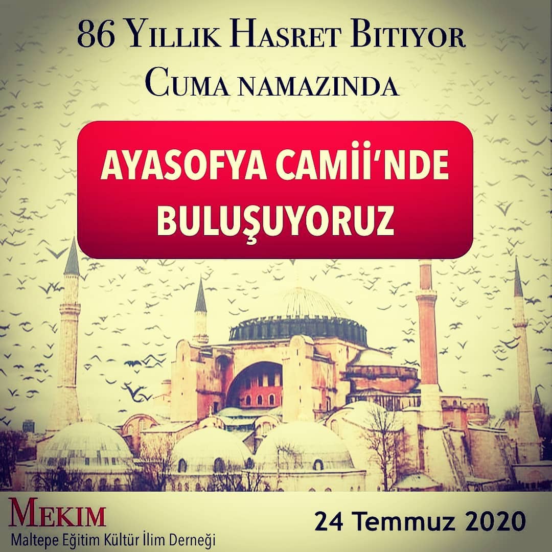 "Sonra gider, Ayasofya gibi gayet muazzam bir câmie, Cuma gününde dahil olur.
O cemaat-i Müslimînin, bir adamın sesiyle kalkar, eğilir, secde eder, oturduklarını müşâhede eder."

Asâ-yı Mûsa

#AyasofyaCamii 
#ayasofya
#ayasofyadailkcuma 
#zincirlerkırıldıayasofyaçıldı