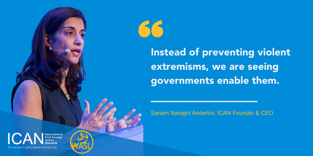 whatthewomensay's tweet photo. During #VirtualCTWeek ICAN Founder & CEO @sanambna explained how the #pandemic is exacerbating violent extremisms & raised some uncomfortable truths about state sponsors & fomenters of these ideologies. #PVE #CVE #SheBuildsPeace
Read the full statement: https://t.co/TFp7tK0dur https://t.co/byPQmPqD5c