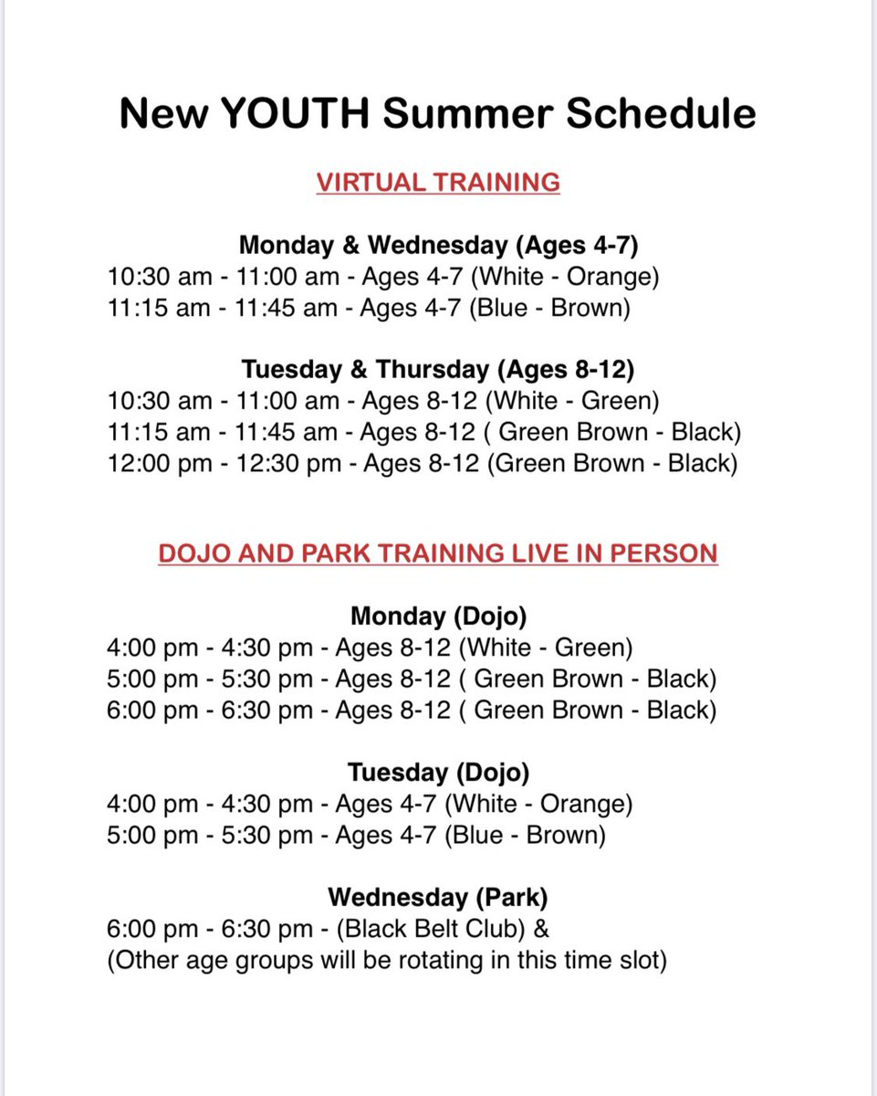 MAYWOODKARATE's tweet photo. Summer Schedule 😎👇👇 https://t.co/p2OK1PxlnJ