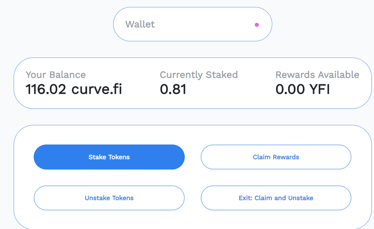 Step 2 : After deposit and stake go to  https://ygov.finance/stake , connect your wallet and click on stake and then yearn. By right it should show you a 0 for your balance (mine shows 116.02) and an amount for your currently staked (0.81)After a while, you can claim rewards :  $YFI