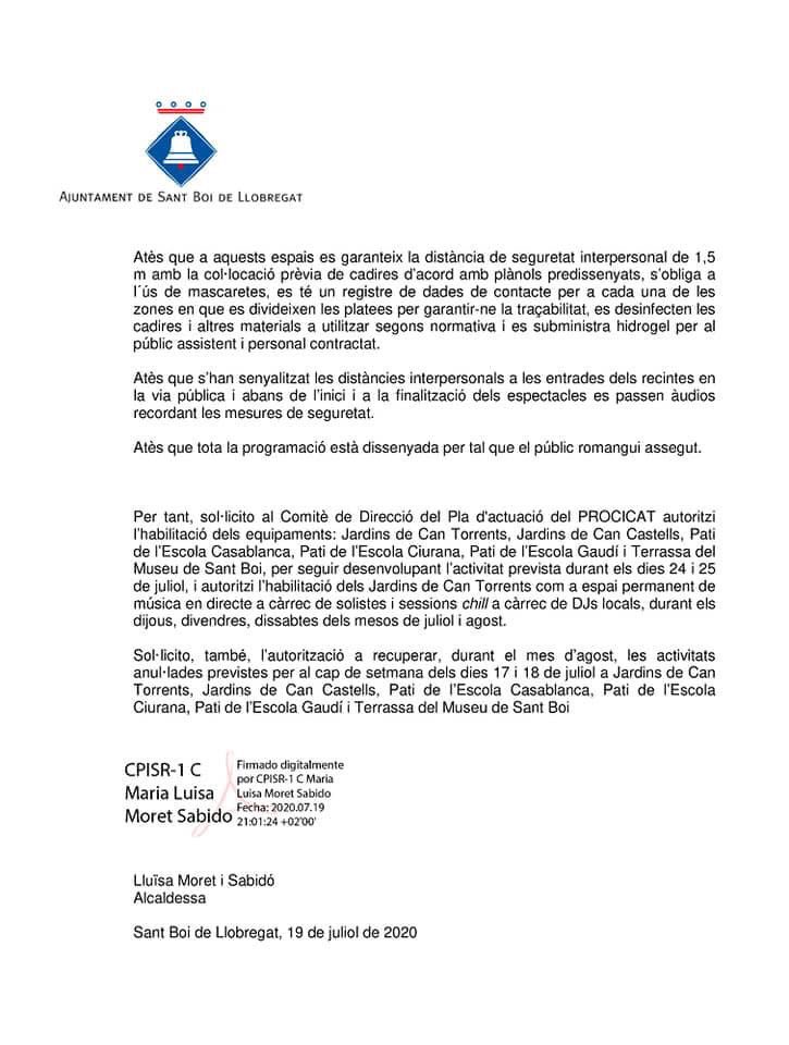 LluisaMoretSabi's tweet photo. Hem demanat a @gencat que ens permetin obrir equipaments esportius i recuperar activitats culturals que complien i seguiran complint, estrictament, les mesures de seguretat i d’higiene. Estem a l’espera de resposta i us mantindrem informats. Seguim! https://t.co/x7r4rKj72T