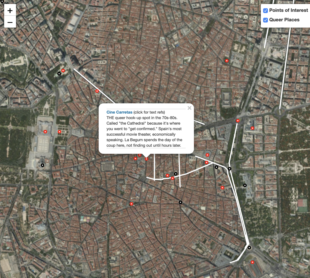 readingmadrid's tweet photo. I'm mapping the spaces in the untranslated work "Una mala noche la tiene cualquiera" (Anyone Can Have a Bad Night) by Eduardo Mendicutti >>https://t.co/AVa4hBLU5W #GlobalQDH #humanidadesdigitales #hhdd #DH2020 #dh #digitalhumanities https://t.co/d6zvU4Y5Pc