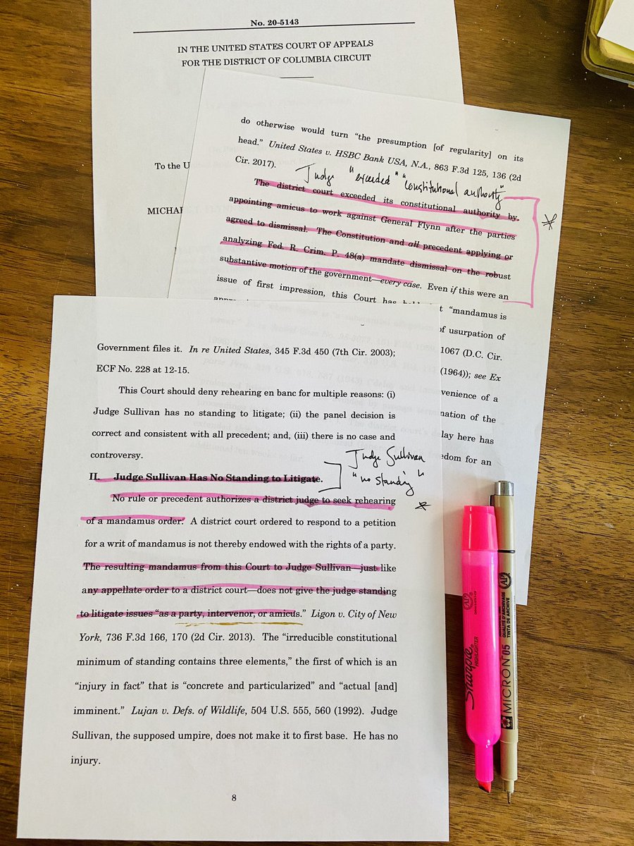  #FLYNN NOW:  @SidneyPowell1 files 29 page brief against petition to rehear dismissal before full panel Court of Appeals. Argues Judge Sullivan has “no standing to litigate,” his earlier filing has errors, ignores 80 pages DOJ exculpatory evidence “The district court has hijacked..