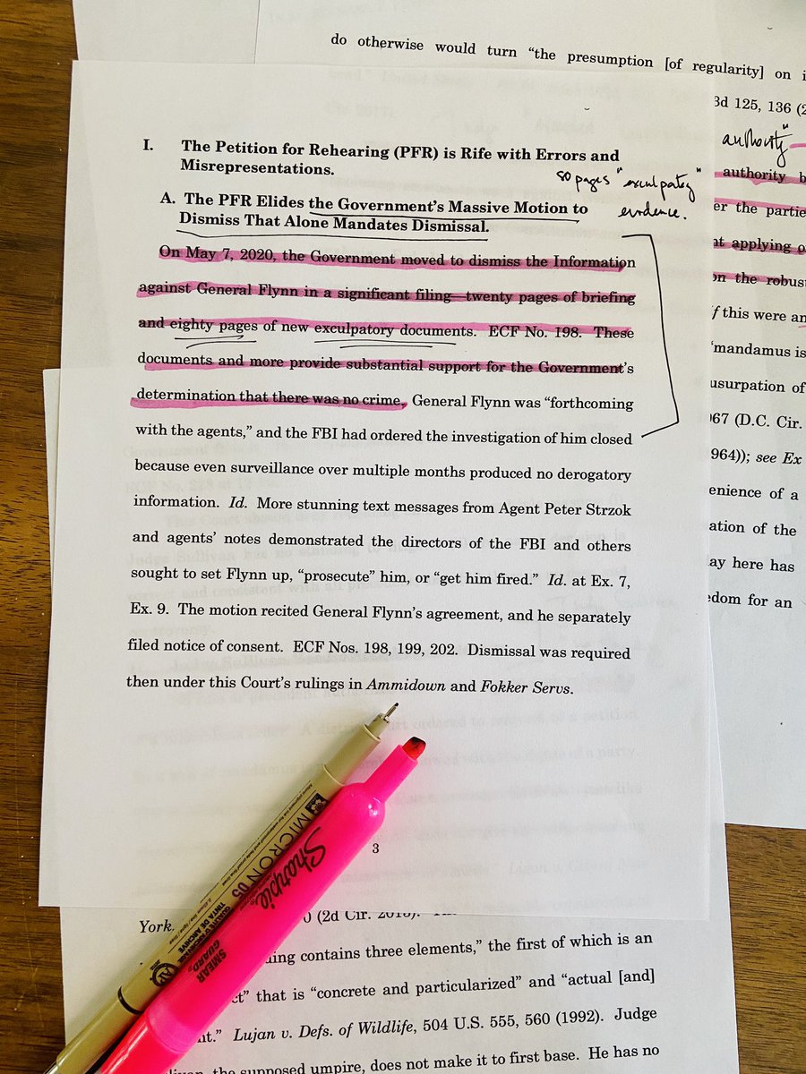  #FLYNN NOW:  @SidneyPowell1 files 29 page brief against petition to rehear dismissal before full panel Court of Appeals. Argues Judge Sullivan has “no standing to litigate,” his earlier filing has errors, ignores 80 pages DOJ exculpatory evidence “The district court has hijacked..