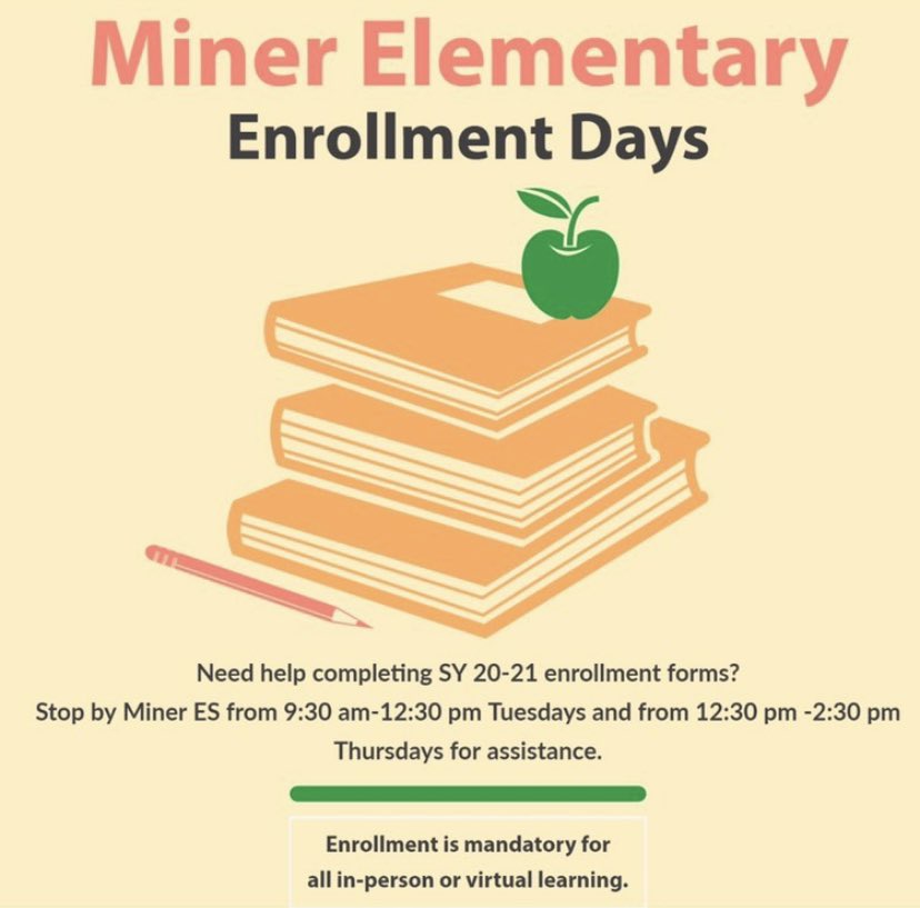 MinerPTO's tweet photo. Need help with enrollment? Stop by @MinerElementary Tuesdays 9:30a-12:30p or Thursdays 12:30-2:30p for assistance! All students, new or returning, must enroll. Everyone needs proof of residency; new students also need proof of age. Visit https://t.co/to11F949iE for more info!💙🐻 https://t.co/KcjI2ZNeUD