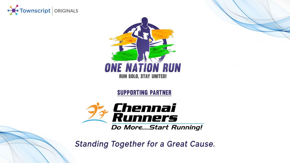 townscript's tweet photo. We welcome Chennai Runners as our new #SupportingPartner for the โOne Nation Runโ
Thank you @Chennairunners for joining us and supporting the cause of One Nation Run.
Register Now - https://t.co/PgKB5fbgyK
#OneNationRun #townscriptoriginals #chennairunners #virtualrun https://t.co/45y6cXcyzZ