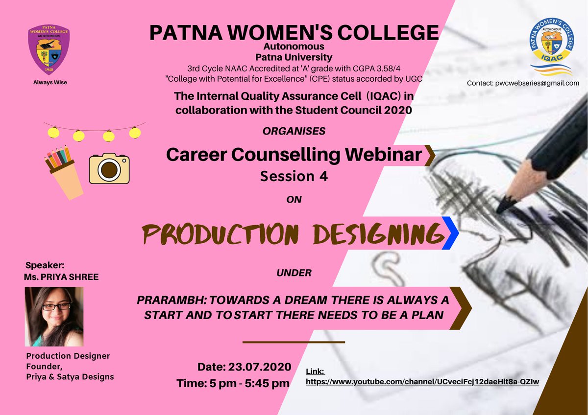 IicPwc's tweet photo. Here comes the fourth poster of the webinar session | PRARAMBH 2020 | 🌸✨
Session 4 on -  PRODUCTION DESIGNING. 
Get ready to level up! 💥
Stay tuned for more. 
#PWC
#PWCPRARAMBH2020
#EMBRACEENRICHEXCEL
#yeswecandoit https://t.co/vyrDPU2Kth
