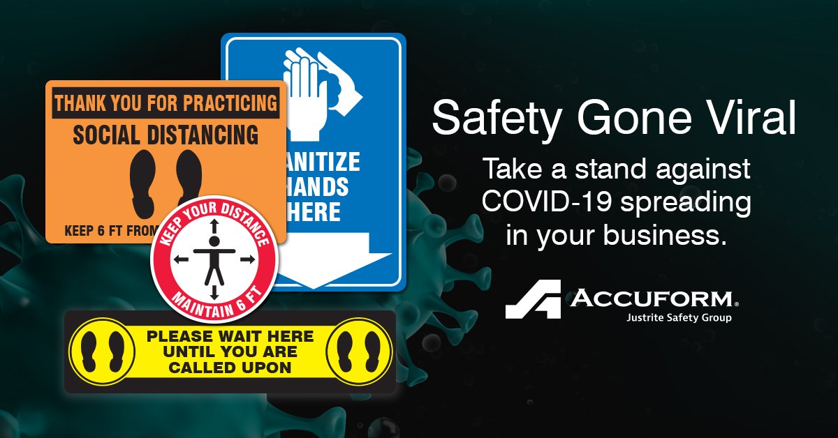 Accuform's tweet photo. Need COVID-19 signage? With over 800 safety identification solutions to help reduce the spread of germs in your business, we've got you covered.
Learn more at https://t.co/tORaPQJIfT.
#COVID19 #identificationsolutions #safetysigns #StopTheSpread https://t.co/cpnV1j1QqQ