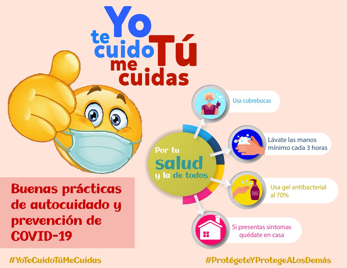 ARuizMaciel's tweet photo. 📢 ¡Protégete y protege a los demás!
Para cuidar tu salud, ¡NO OLVIDES! realizar las buenas prácticas de autocuidado y prevención, para disminuir los riesgos de contagio por #COVID19 😷
#YoTeCuidoTúMeCuidas #ProtégeteYProtegeALosDemás https://t.co/MLEdREd6wJ