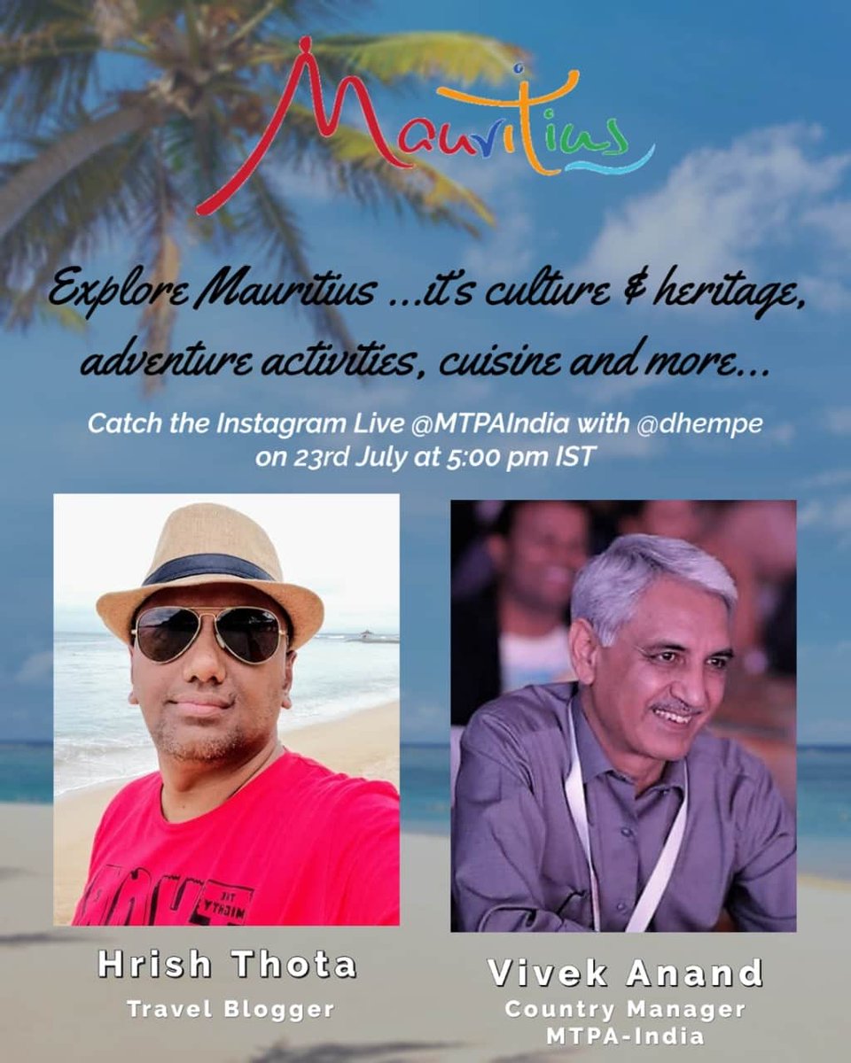 dhempe's tweet photo. It's time to explore #Mauritius, itβs culture & heritage @SeeMauritius
Catch my Instagram Live on 23rd July at 5:00 pm IST
https://t.co/QsIyKqmmGa
https://t.co/ZdNO7If5VZ
#DiscoverMauritius #mauritiusπ²πΊ #dreamnow #traveltomorrow #DhempeTravelBlog #MacroTraveller https://t.co/pTSXSfyyMS