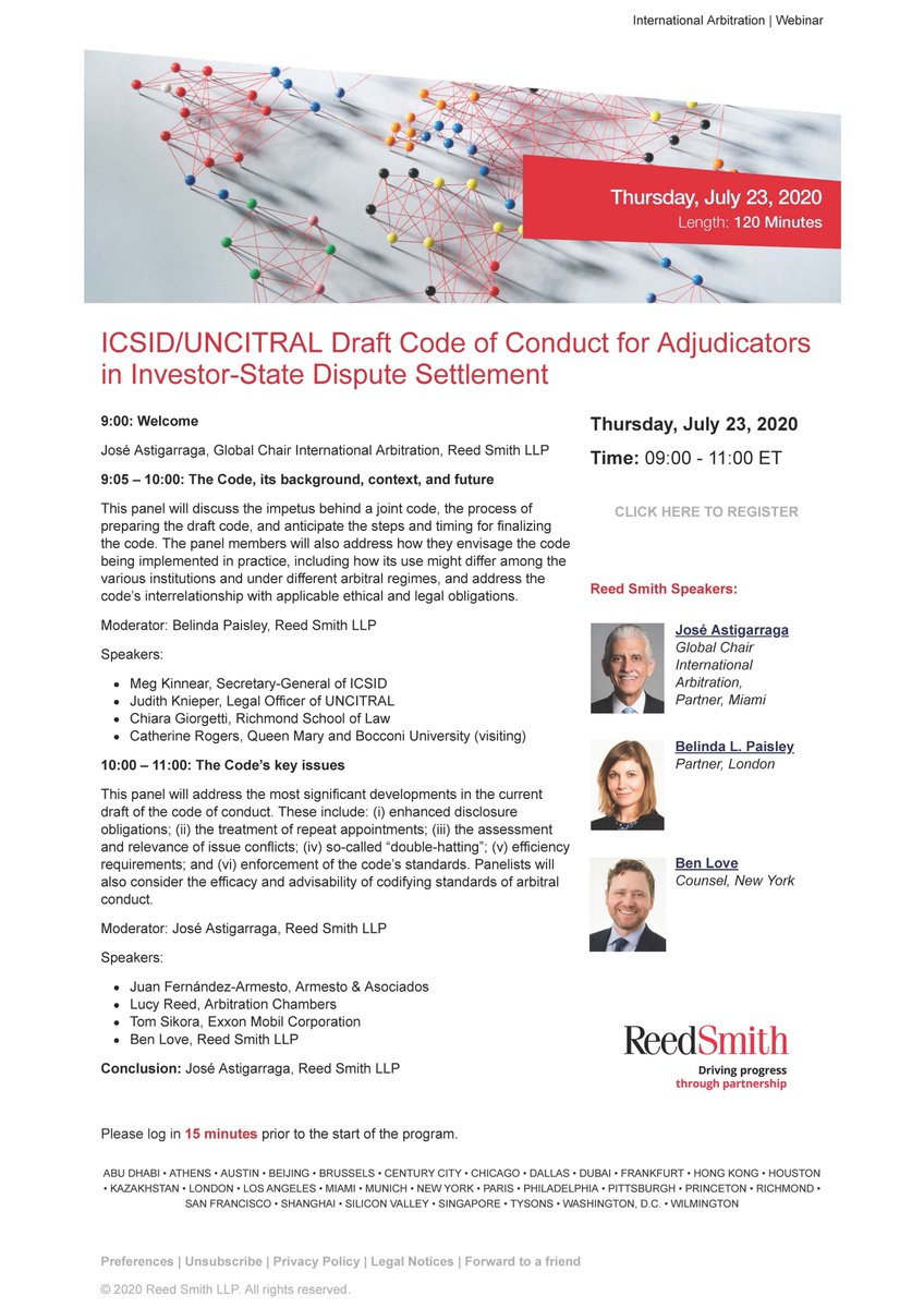 The #UNCITRAL Secretariat will present the ICSID/UNCITRAL Code of Conduct for Adjudicators in #ISDS on 23 July 2020. Read more about the event in the attached flyer and register for the free event here: https://t.co/PWu0yumBxv @icsid https://t.co/eK4abL0CJX
