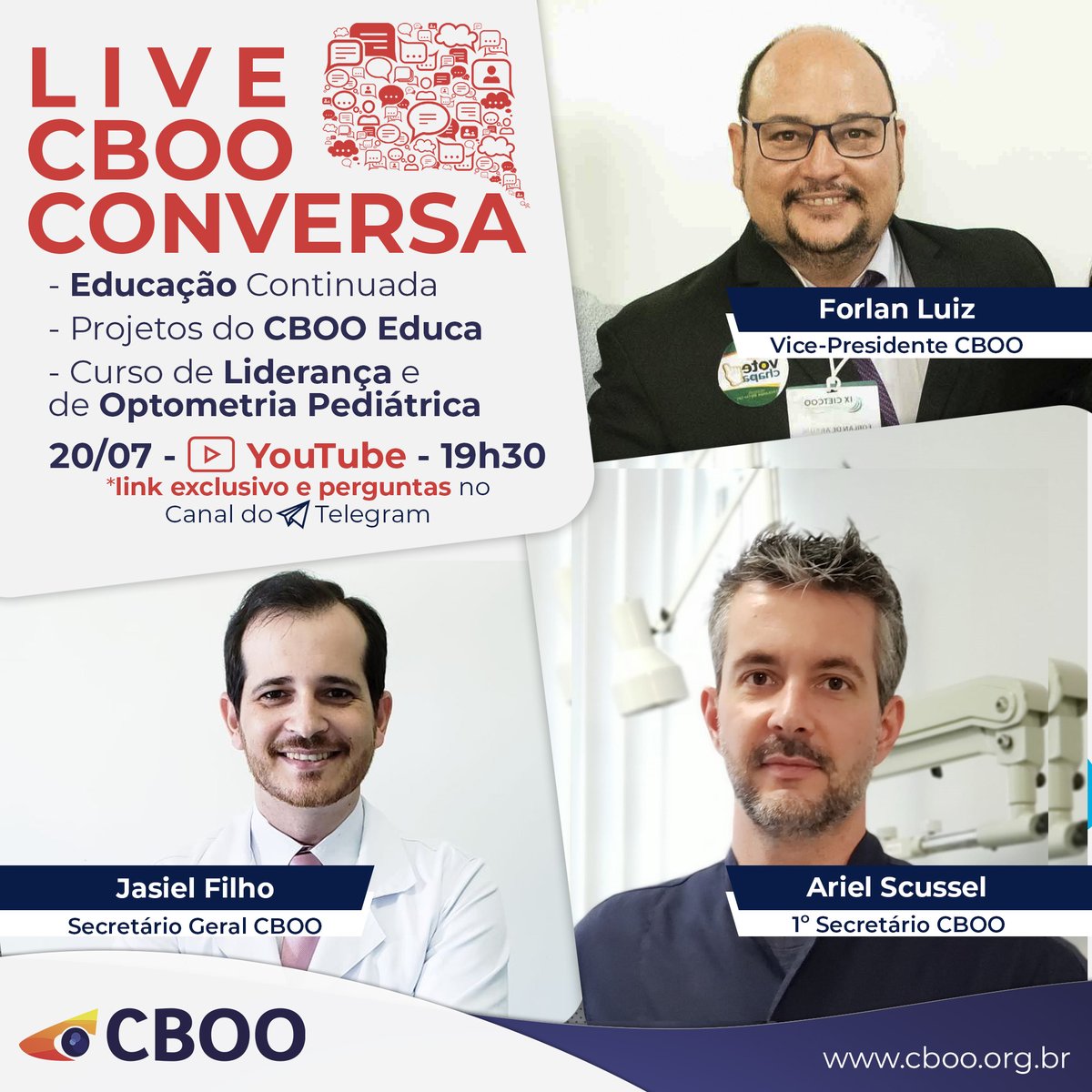 CBOOBrasil's tweet photo. HOJE (20), às 19:30h, no canal do CBOO no youtube, Live de apresentação dos cursos que estarão disponíveis, com condições especiais, na Plataforma CBOO Educa para associados CBOO.
#cboo #optometria #optica https://t.co/vk1fyMcXkz