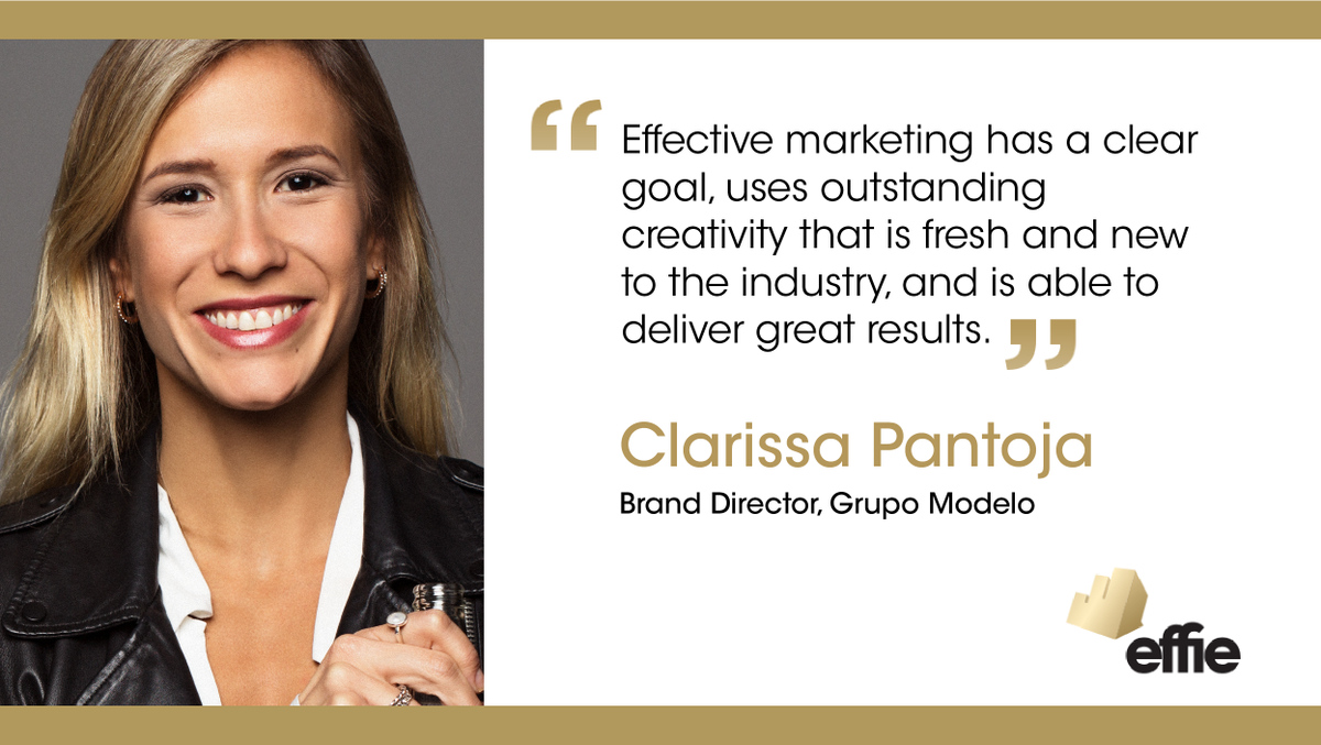 EffieAwards's tweet photo. In One Sentence: Defining Effectiveness // Clarissa Pantoja, Brand Director @GrupoModelo_MX & 2019 #LATAMEffie Awards judge. More on the #effieblog: https://t.co/s9faadEGUH #effies #effectiveness https://t.co/wHNeBAC0Ts
