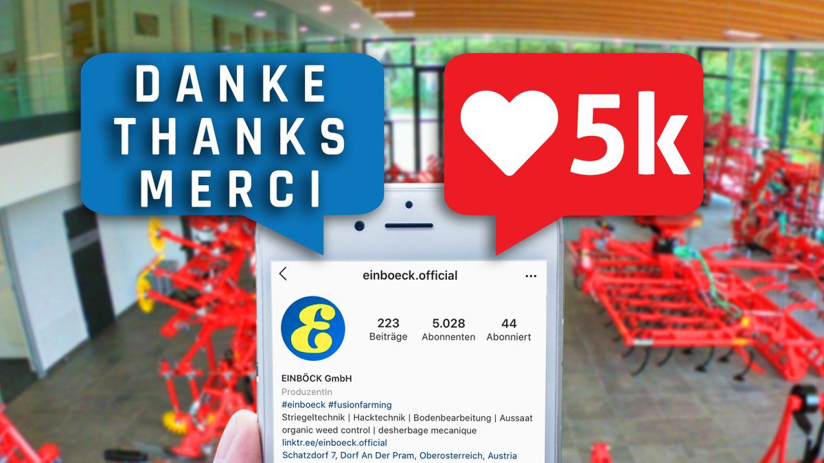 einboeckat's tweet photo. Unbelievable - we have reached 5000 followers on #Instagram 😍
We say #THANKS to every single one 🤗👏

Follow us on Instagram https://t.co/cuXgtfo5oJ and get exclusive insights into the (product)world of #Einböck 😎

#organicfarming #tinedweeders #hoeingtechnology #einboeck https://t.co/VuPA0xIdH2