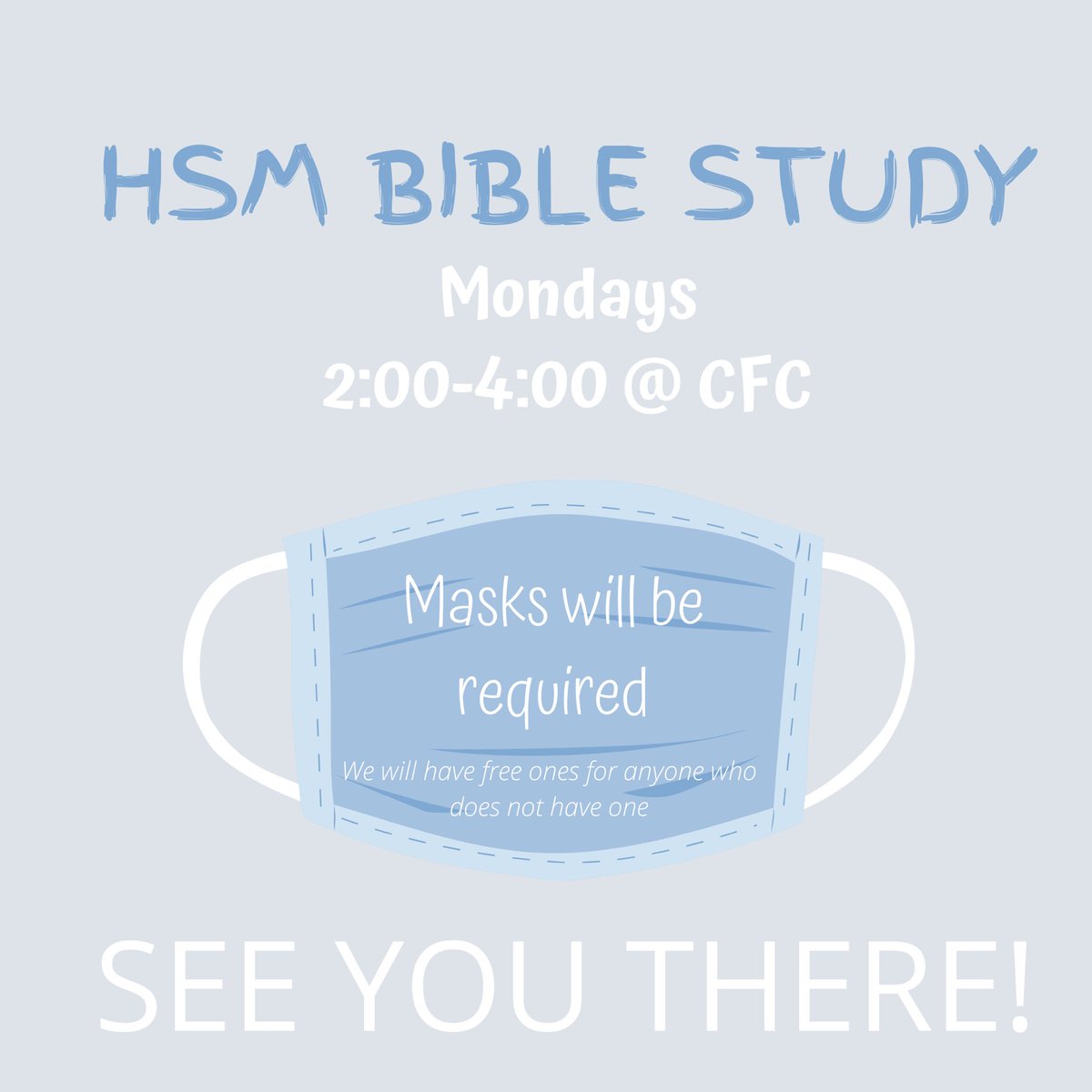 hsmcfc's tweet photo. We know that spending time together with masks on our face isn’t the most ideal, BUT we believe it’s better than not gathering at all. We want to protect one another and still enjoy the fellowship of looking into God’s Word together! We will remain 6ft apart &amp; wear our masks! https://t.co/1AktIjI5tV