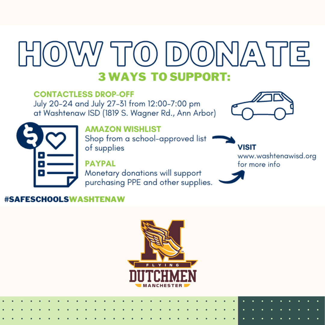Manchester Community Schools is partnering with the Washtenaw Intermediate School District (WISD) and schools across the county to prepare for a safe return to school with the new state COVID-19 guidelines. For more information, visit washtenawisd.org/covid-19/safe-….