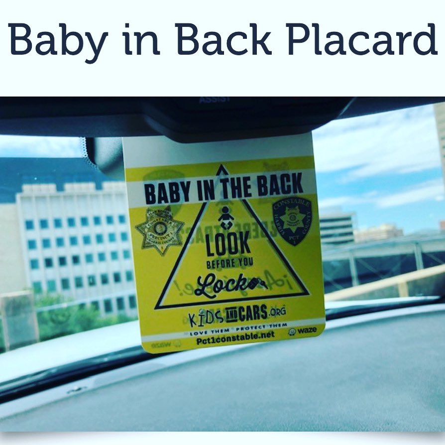 Pct1Constable's tweet photo. We're SO HAPPY y'all have accepted our offer to send you a FREE #BabyInTheBack #LookBeforeYouLock hanger reminder to check your vehicle for children +pets before you exit. These days we're all distracted. We must check for kids in hot cars. #PCT1Community #PCT1Cares #PCT1Kids https://t.co/waOptR9Qmc