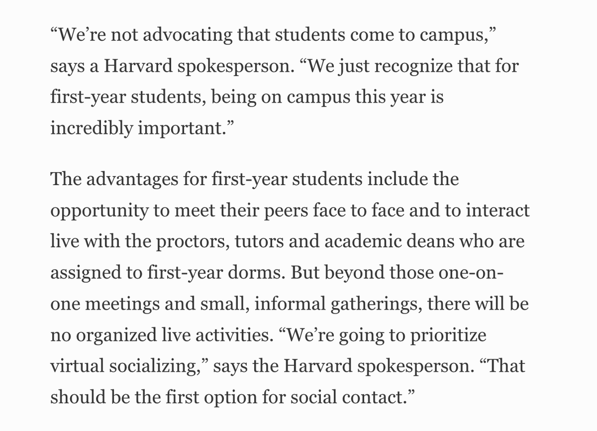 Read the snippet below ( https://www.forbes.com/sites/susanadams/2020/07/06/harvard-will-hold-all-undergraduate-classes-online-this-fall-and-invite-only-40-of-students-to-campus/#c445da2bdd58), read additional articles, and imagine the backgrounds and experience of the most powerful people in these orgs.