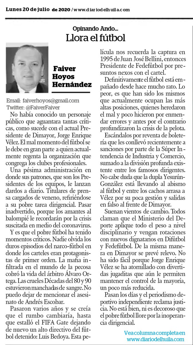 FaiverFaiver's tweet photo. Llora el Fútbol por tantas equivocaciones de quienes históricamente le han manejado. Les invito a leer mi Columna ↪▶️ https://t.co/08ox7VJ2CN
Errores constantes y desconocimiento al periodismo independiente. Que vengan Cambios Ya @Dimayor @jevelezg @FCF_Oficial @aips_america https://t.co/kwtJbaWPHi