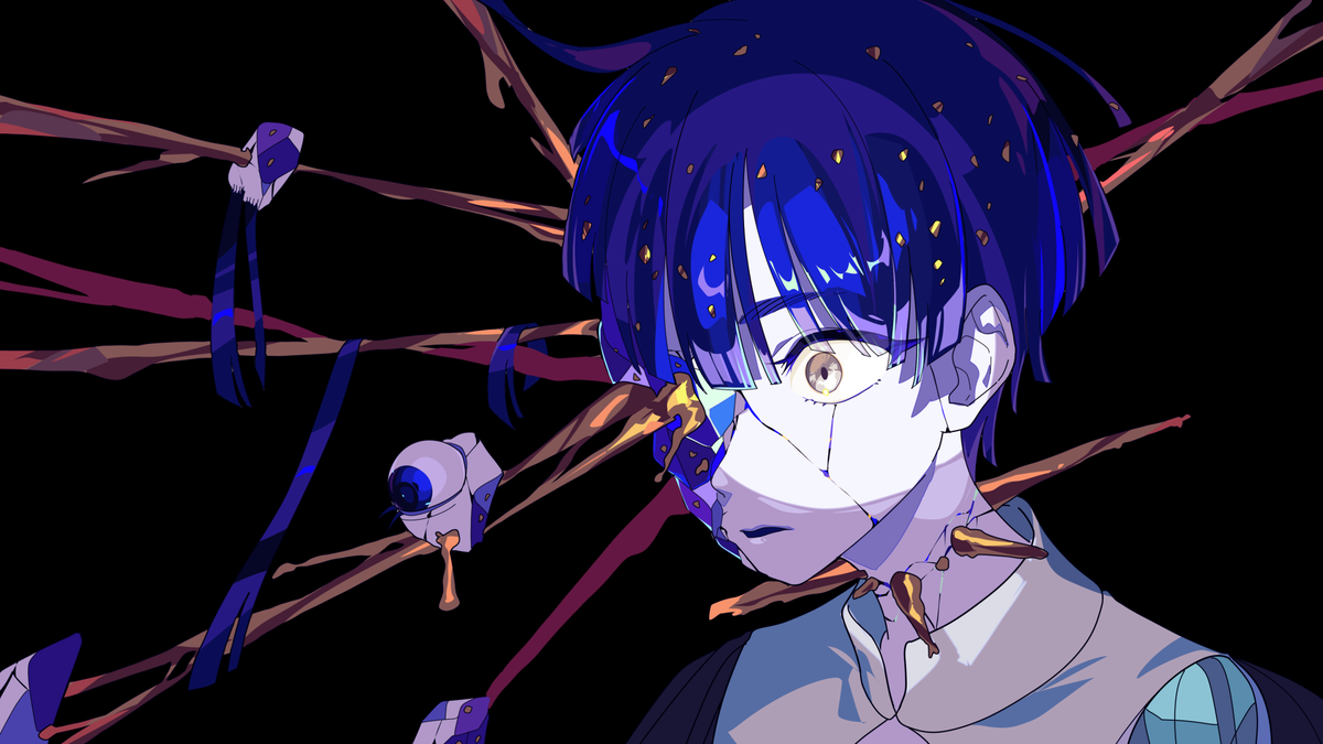 phosphophyllite 1other blue hair androgynous short hair white eyes solo crack  illustration images