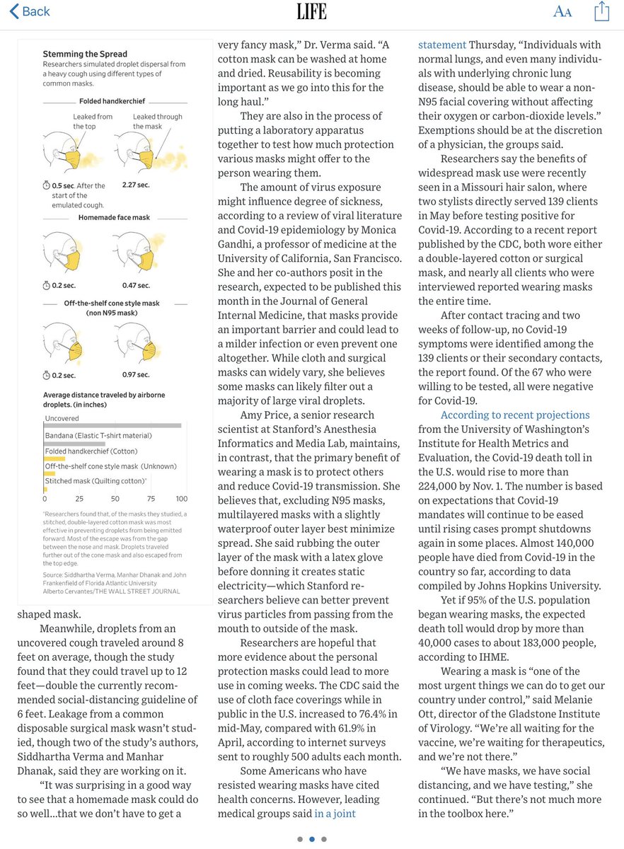 davidfholt's tweet photo. Useful story from @WSJ summarizing some basic facts about how face masks mitigate the spread of COVID-19.  👇 https://t.co/oBPDUeScdu