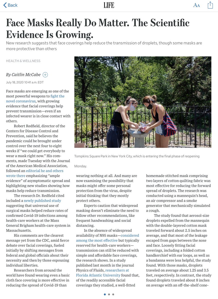 davidfholt's tweet photo. Useful story from @WSJ summarizing some basic facts about how face masks mitigate the spread of COVID-19.  👇 https://t.co/oBPDUeScdu