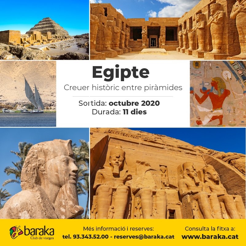 BarakaClub's tweet photo. Et portem a Egipte en un creuer històric entre piràmides.
Viatja amb totes les mesures especials COVID-19.
Durada: 11 dies
Sortida: 21/10/2020
Gaudeix d'una experiència plena de #cultura #temples i #història Reserva al 606 906 491 o a reserves@baraka.cat
https://t.co/IsPXKEq8Pg https://t.co/OjeYAg3RPz