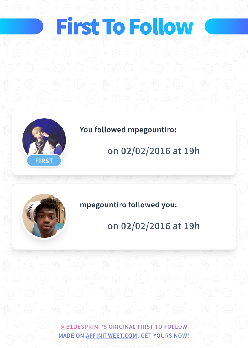 #Affinitweet First To Follow
You followed mpegountiro on 02/02/2016 at 19:55:29.
mpegountiro followed you on 02/02/2016 at 19:56:40.
via affinitweet.com/first-to-follow