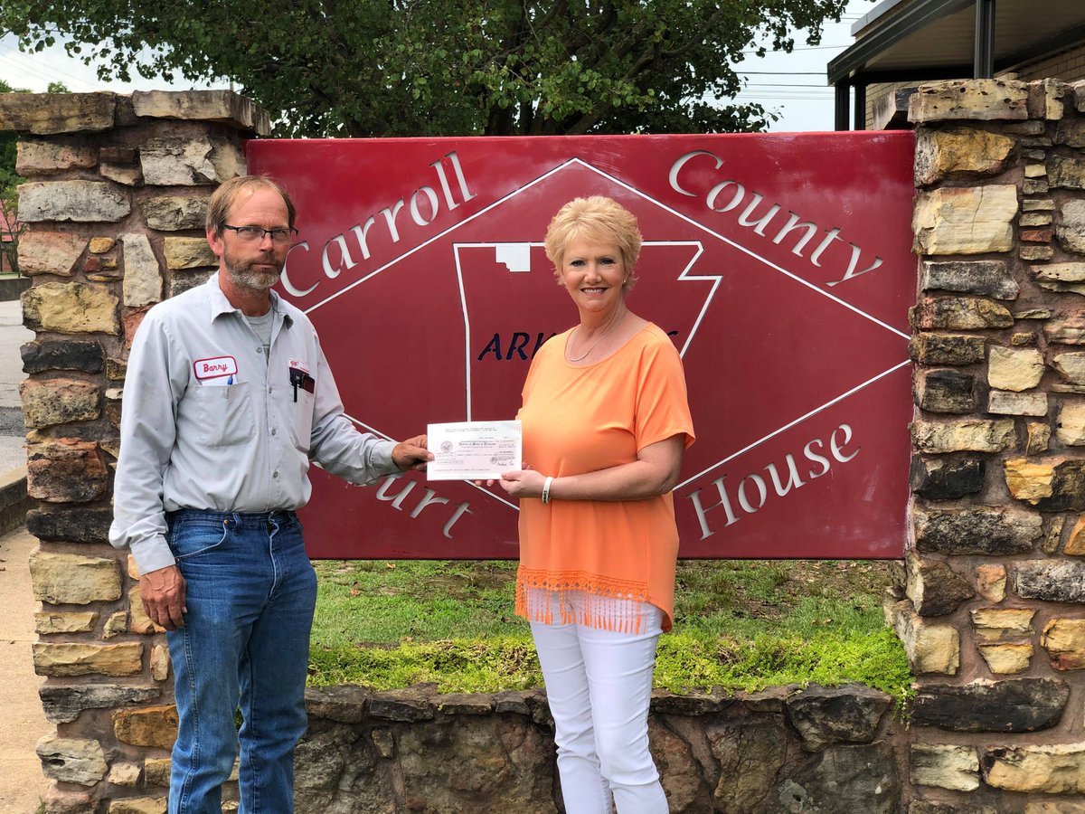 Congratulations to Carroll County who received $4,000 through the County Fair Building Grant to remodel the bathrooms and install outdoor lighting!
Pictured from left to right: VP of Carroll County Fair Board Barry Leivan &amp; Carroll County Administrative Assistant Ronda Griffin