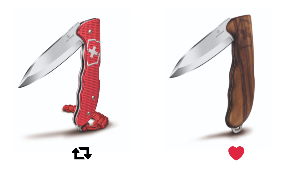 VictorinoxNA's tweet photo. The #HunterPro is a #strong and #stable pick with it's large blade and #ergonomic shape. Retweet this post if you prefer the sleek red #HunterProAlox with smart clip and paracord pendant, or like if you prefer the #Wood scale. #yourreaction https://t.co/9GuuNg9kJF