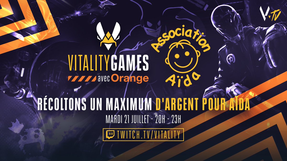 TeamVitality's tweet photo. Au terme de la soirée Vitality Games, Orange fera un don à @assoaida.  
Le montant total sera déterminé par les résultats des joueurs tout au long de la soirée et le don permettra en particulier le soutien au développement de l’application de jeu « Self Quest ». https://t.co/2jnnut4crD