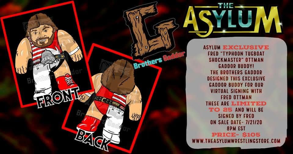 codi_was_here's tweet photo. EXCLUSIVE!!!! 
Grab your merchandise and lock in your spot to have a one on one with two #WWE #Legend from your HOME this Saturday! 

Here only:
https://t.co/zS0Nv5sgyK 
@AsylumVirtual
 
@FredOttman
@BushwhackerLuke
#meetandgreet #QandA #lapelpin #masks #actionfigures #8x10s https://t.co/QzDe53x9LN