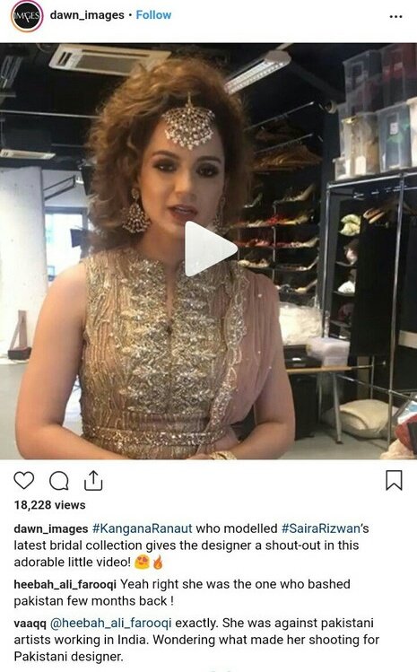 20) Fake Nationalist Kangana who issues 'Patriotism/Nationalism Certificates' was seen modelling for Pakistani designer Saira Rizwan's bridal collection just after the URI attack.