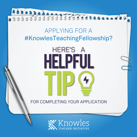 KnowlesTeachers's tweet photo. Applying for a 2021 #KnowlesTeachingFellowship? Successful essays are grounded in your personal experiences and reflective about what you’ve learned from those experiences. Applications are due by 11:59 p.m. PST on January 18, 2021: https://t.co/Qpvl9keFfn https://t.co/d5cumpjiKg