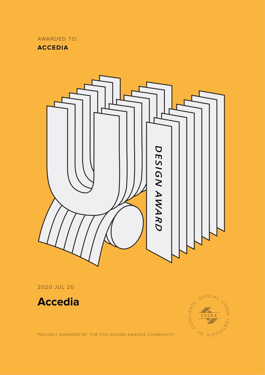 AccediaIT's tweet photo. Pleased to announce that our website won #BestUI and #UXDesign and #BestInnovation in the public voting of the @cssdesignawards. Stay tuned to learn more about the awards! https://t.co/a7ZCtsgcDW
