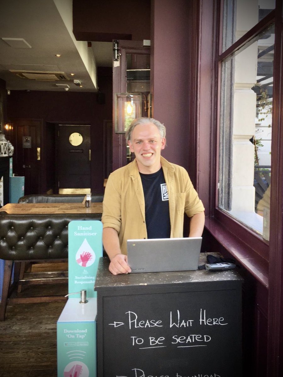TheGroveBalham's tweet photo. Our doors are open and our General Manager Andy is on hand to welcome you back to the pub! See you soon, Balham 🙌🏻🍻
#pleasewaittobeseated https://t.co/LPjqy8ua9F