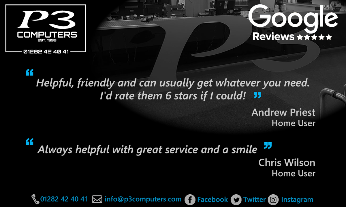 EverythingP3's tweet photo. We love starting a brand new week with TWO, I repeat TWO, 5 star reviews on Google Reviews! Thank you to Andrew and Chris, our honest customer reviews and recommendations are always loved at P3. We always aim to have repairs, builds, support tickets and customers leaving happy! https://t.co/H7zC01MQdK