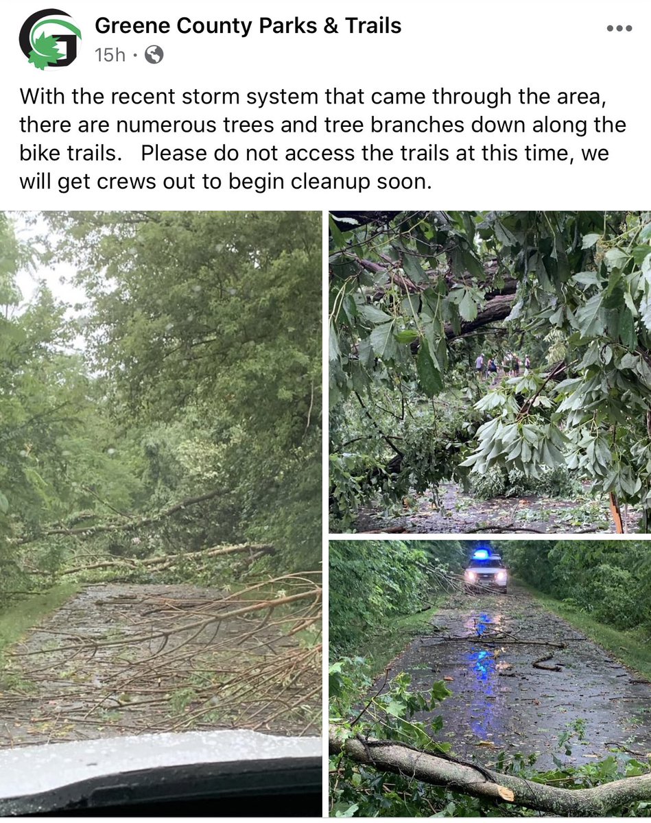 A heads up too that <a href="/GCParksTrails/">Greene County Parks & Trails</a> posted on their Facebook page that some of Sunday’s storm damage has impacted some of their bike trails in the county. <a href="/whiotv/">WHIO-TV</a> <a href="/WHIORadio/">WHIO Radio</a>