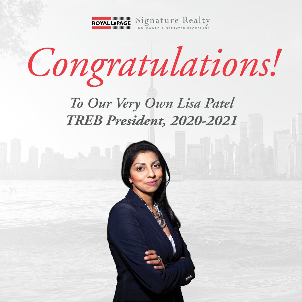 JeffSlightham's tweet photo. Royal LePage Signature Congratulates our very own Lisa Patel, incoming TREB President for the 2020-2021 year. Lisa, we wish you a successful term, and we thank you for your service! https://t.co/CNibTMYVmy