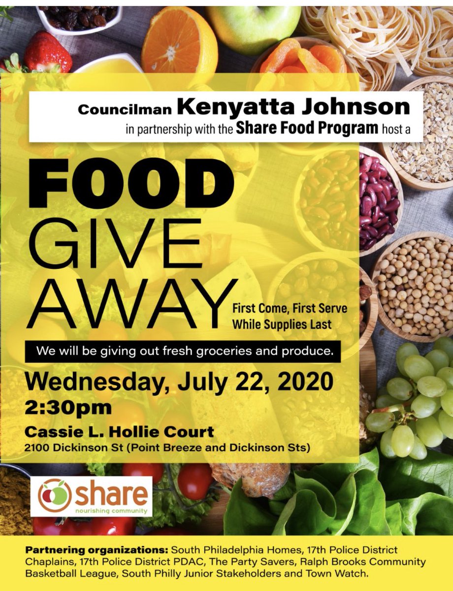 MsPattyJackson's tweet photo. Free food giveaway is happening Wednesday in #SouthPhilly #freefood #Sharefoodprogram @CouncilmemberKJ https://t.co/Z52BkOaboU