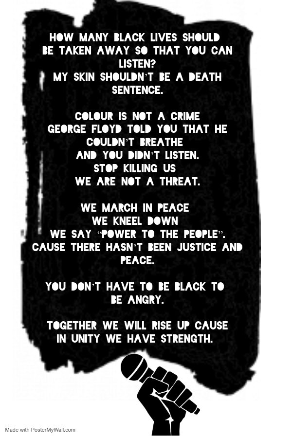 MALCOLMXTHWALA's tweet photo. I wrote this poem as a proud young BLACK AFRICAN man who wants to see a change in this world.👊🏾🇿🇼🇿🇦
#blacklivesmatter #therehastobeachange #georgefloyd #imspeakingout #proudtobeblack https://t.co/82ba9sldDP